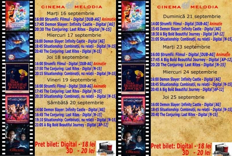 Vezi ce filme vor rula la Cinema „MELODIA” Dorohoi, în perioada 16 - 25 septembrie – FOTO