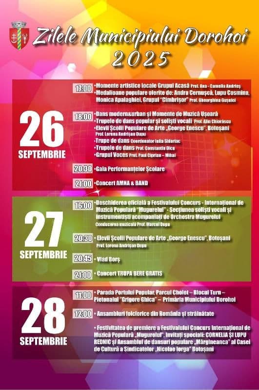 Zilele Municipiului Dorohoi 2025. Vezi programul complet detaliat!