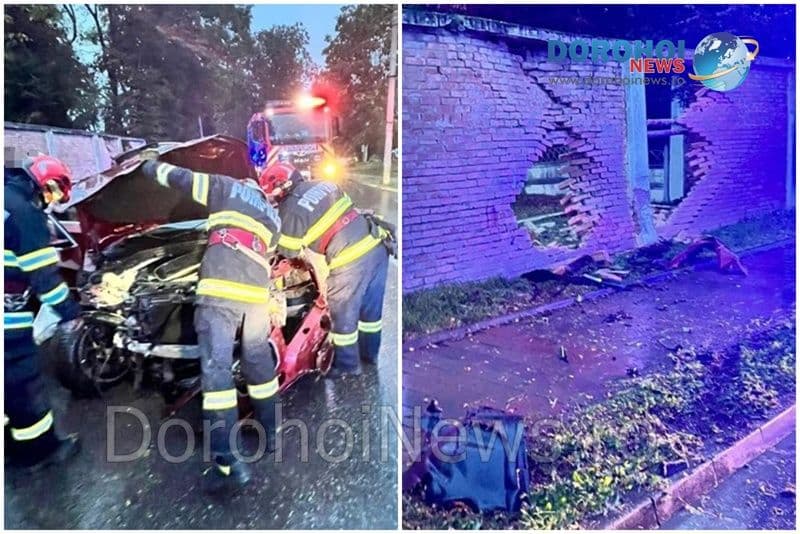 Șoferiță de 18 ani ajunsă la spital după ce a pierdut controlul mașinii și s-a izbit în zidul Stadionului Dorohoi