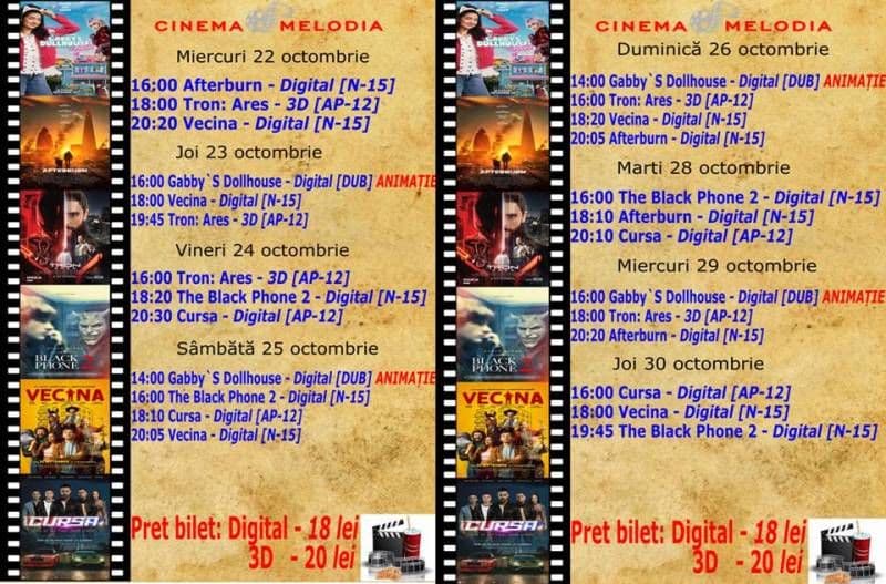 Vezi ce filme vor rula la Cinema „MELODIA” Dorohoi, în perioada 22 octombrie - 02 noiembrie – FOTO