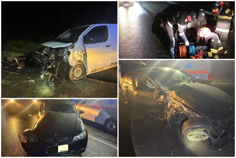 Accident rutier pe E 58. Bărbat ajuns la spital după coliziunea dintre o mașină și o autoutilitară
