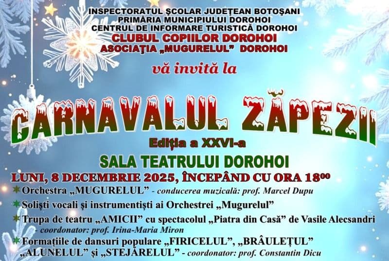 „Carnavalul Zăpezii”- concertul tradițional de sărbători al Clubului Copiilor Dorohoi a ajuns la ediția a XXVI-a