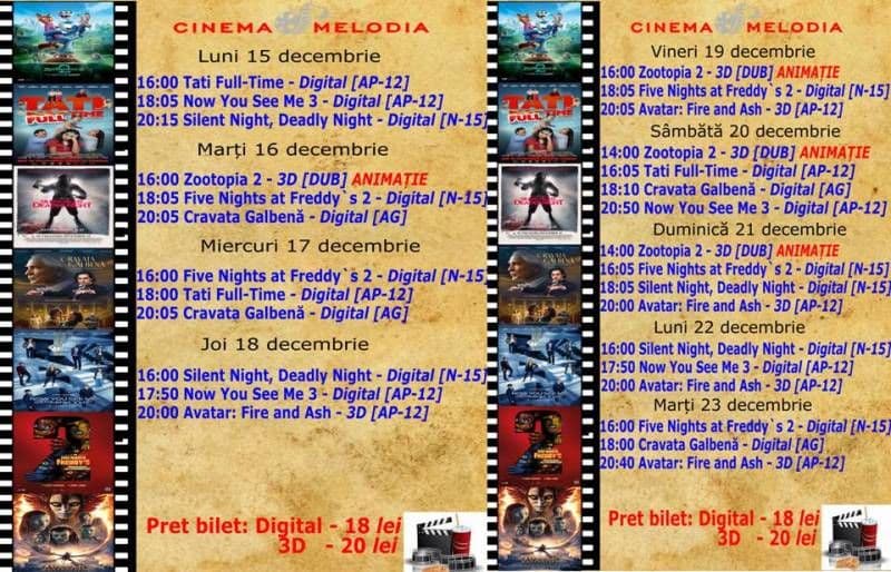 Vezi ce filme vor rula la Cinema „MELODIA” Dorohoi, în perioada 15 - 25 decembrie – FOTO