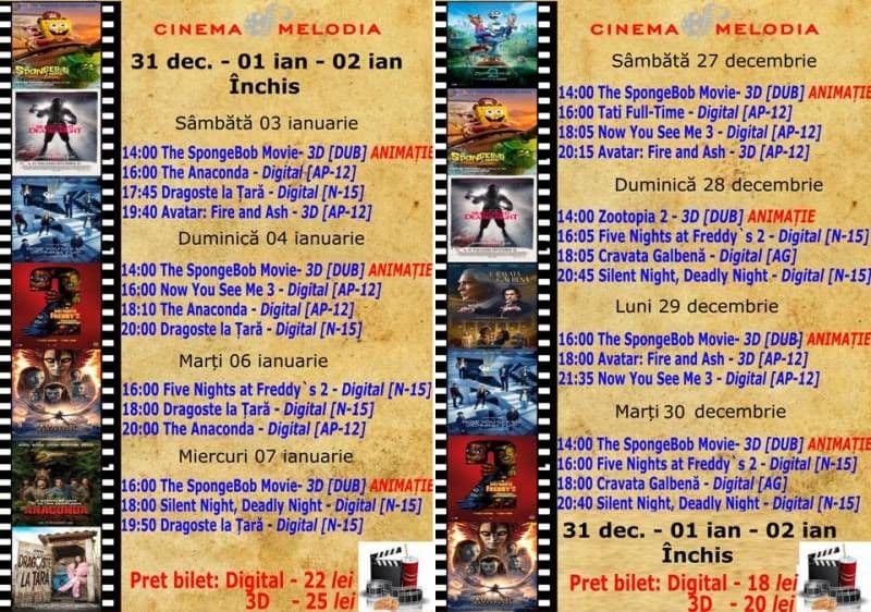 Vezi ce filme vor rula la Cinema „MELODIA” Dorohoi, în perioada 27 decembrie – 7 ianuarie – FOTO