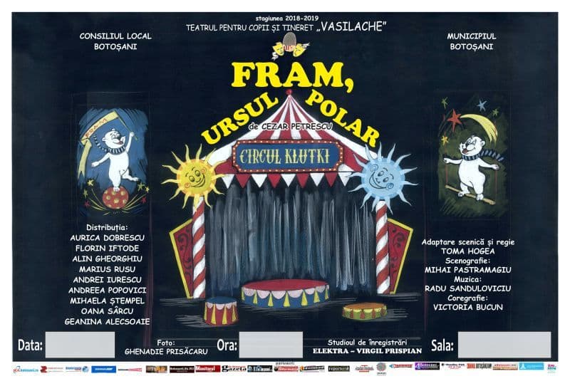 Teatrul „Vasilache” Botoșani vă invită să vizionați spectacolul „Fram, ursul polar”