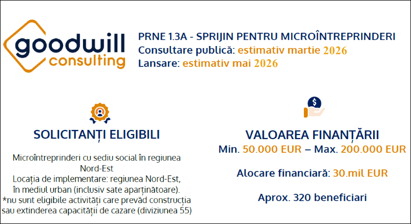 Goodwill Dorohoi: PRNE 1.3A – Sprijin pentru microîntreprinderi 2026: Oportunitate pentru Regiunea Nord-Est
