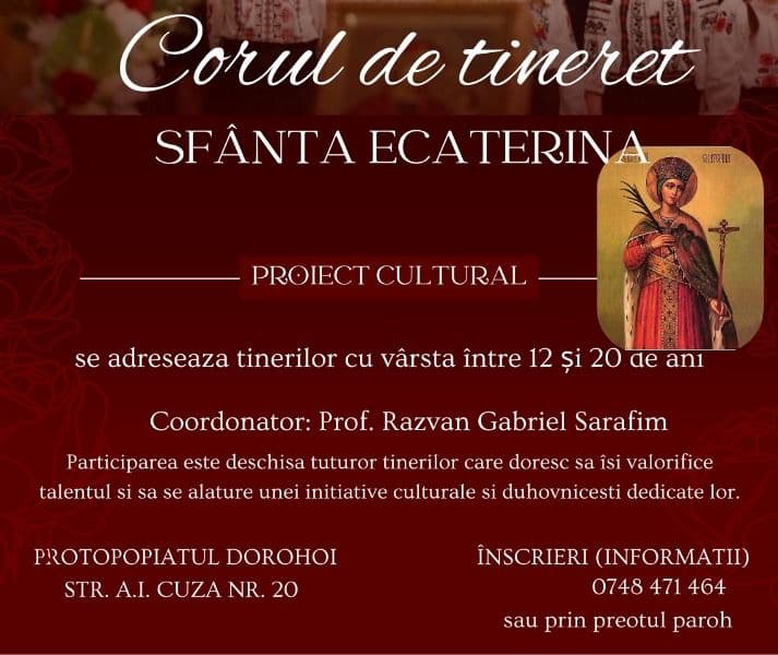 Protopopiatul Dorohoi lansează un proiect cultural pentru tineri: înființarea Corului de tineret „Sfânta Ecaterina”