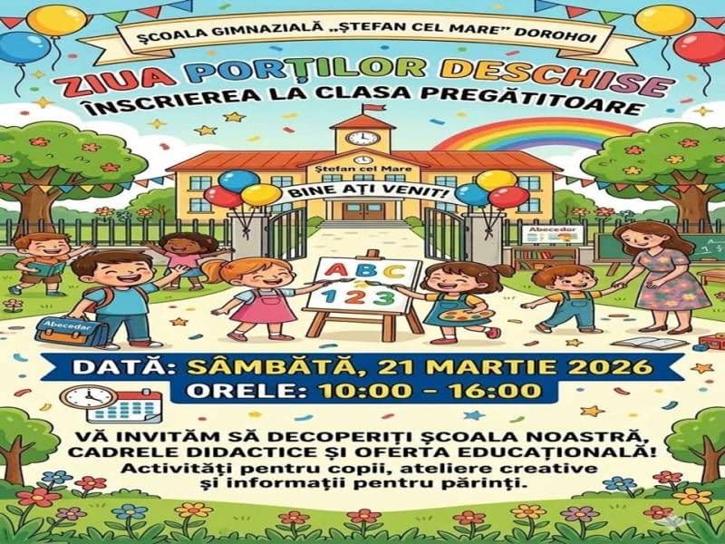 Școala Gimnazială „Ștefan cel Mare” Dorohoi anunță deschiderea perioadei de înscriere pentru clasa pregătitoare
