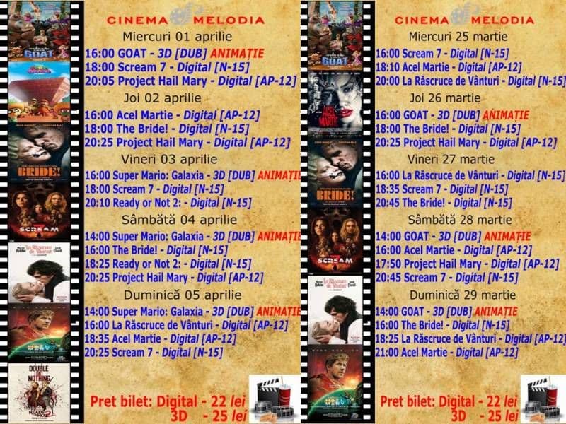Vezi ce filme vor rula la Cinema „MELODIA” Dorohoi, în perioada 25 martie – 5 aprilie – FOTO