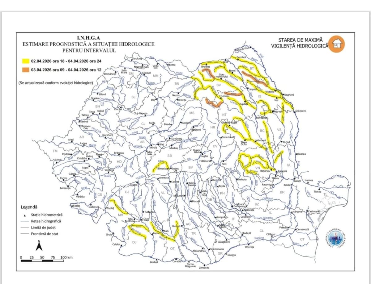 Cod Portocaliu și Galben de inundații pe râurile Siret, Jijia, Miletin și afluenții acestora