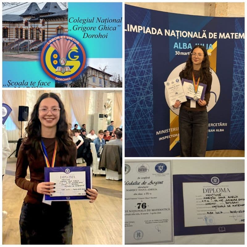 Ioana Amelia Marișcu strălucește la etapa națională a Olimpiadei de Matematică: Mențiune, Medalie de Argint și calificare la baraj