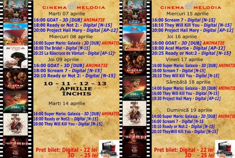 Vezi ce filme vor rula la Cinema „MELODIA” Dorohoi, în perioada 7 – 19 aprilie – FOTO