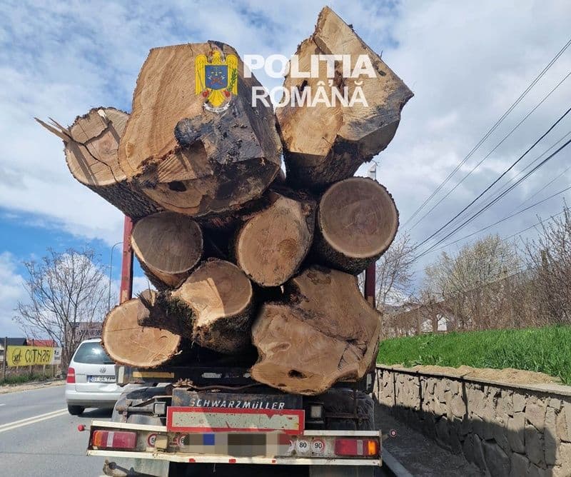 Peste 30 de metri cubi de material lemnos și o autoutilitară confiscate de polițiștii Secției nr. 1 