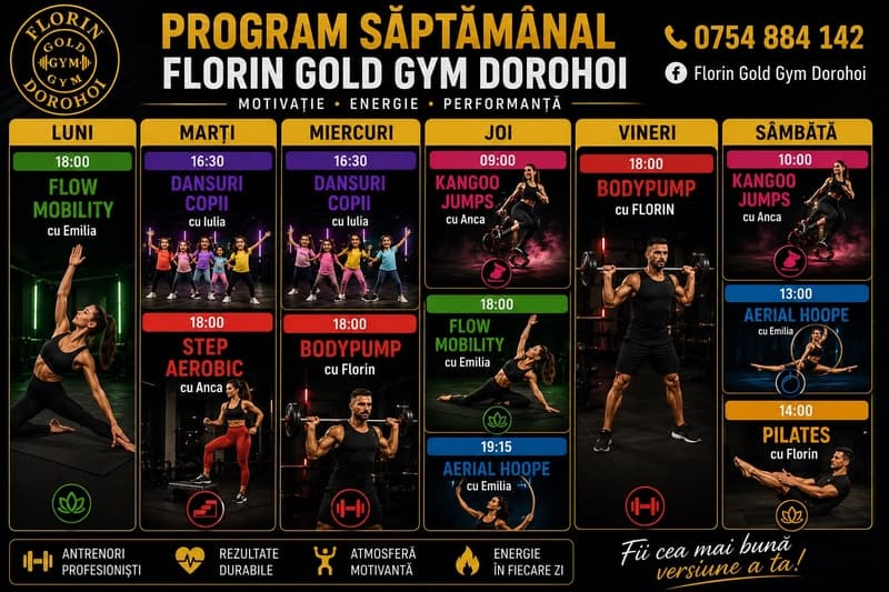 Florin Gold Gym Dorohoi vine în întâmpinarea comunității cu un program diversificat. Mișcarea înseamnă sănătate!