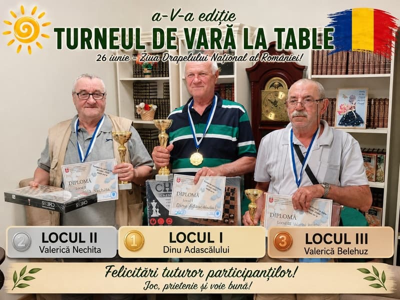 Seniorii din Dorohoi au celebrat competiția, comunitatea și valorile naționale la Turneul de Vară la table