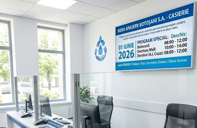 Program special de funcționare la casieriile Nova ApaServ Botoșani de 1 Iunie 2026