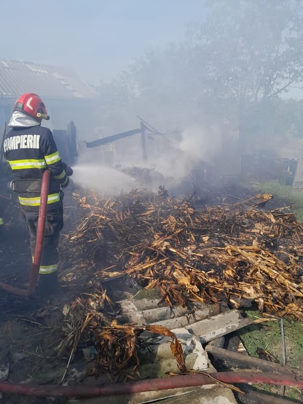 Casă și adăpost de animale în pericol din cauza unui incendiu izbucnit la furaje și o căruță