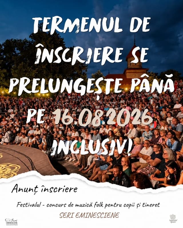 Se prelungește perioada de scriere pentru Festivalul - concurs de muzică folk pentru copii și tineret „Seri eminesciene”