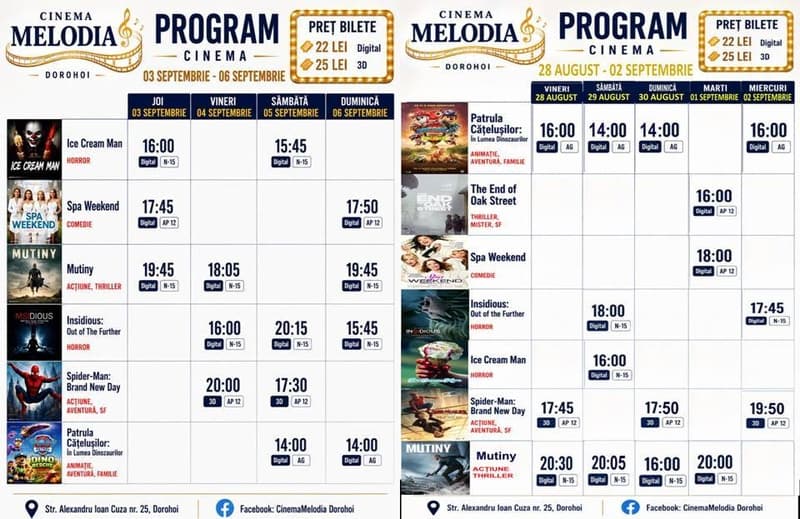 Vezi ce filme vor rula la Cinema „MELODIA” Dorohoi, în perioada 28 august - 6 septembrie – FOTO