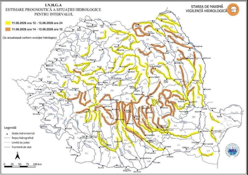 Pericol de inundații în județul Botoșani: cod portocaliu pe râul Jijia, cod galben pe râurile Siret, Prut