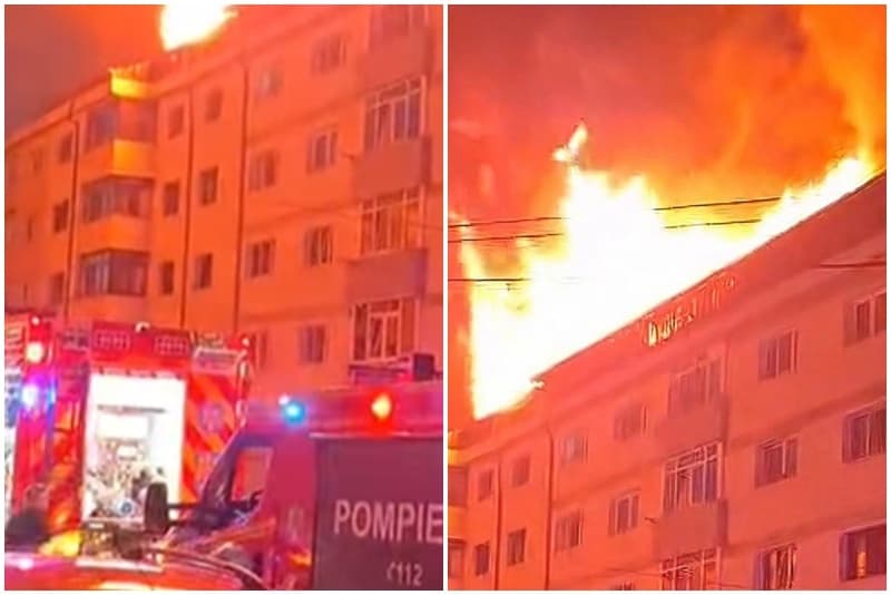 Incendiu violent la un bloc din Suceava. Pompieri din Dorohoi, Botoșani și Rădăuți chemați în sprijin