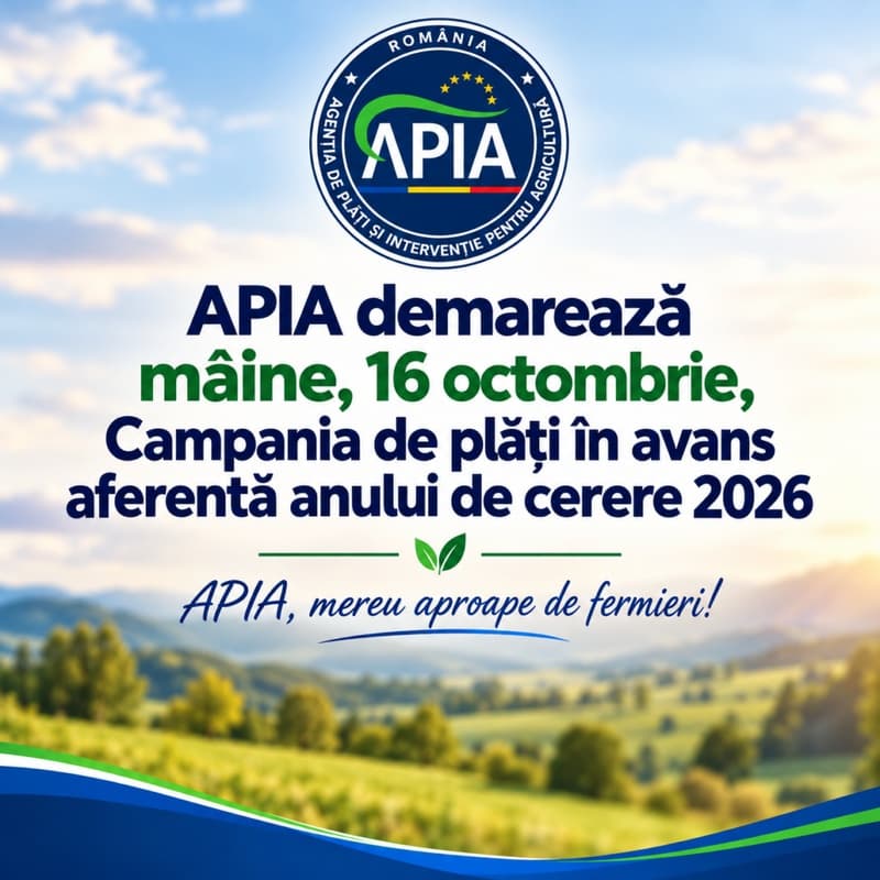 Campania de plăți în avans APIA 2026 începe mâine, 16 octombrie