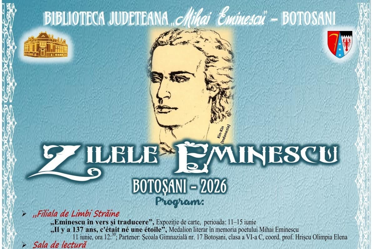 Zilele Eminescu 2026 la Biblioteca Județeană „Mihai Eminescu” Botoșani