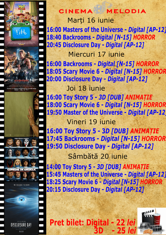 Cinema Melodia Dorohoi aduce o ofertă variată de filme în perioada 16–25 iunie 2026