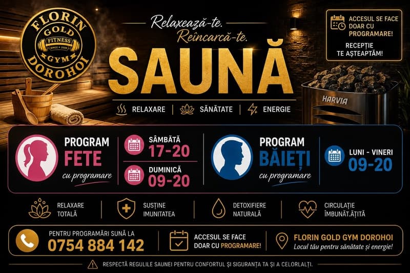 SAUNA - un nou spațiu de relaxare și recuperare la Florin Gold Gym Dorohoi
