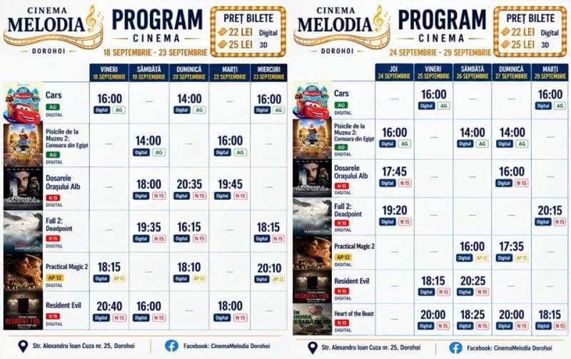 Vezi ce filme vor rula la Cinema „MELODIA” Dorohoi, în perioada 18 septembrie – 4 octombrie – FOTO