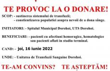 Campania „Te provoc la o donare!” continuă la UTS Dorohoi! Facem bine împreună!