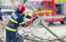 Tencuială desprinsă de pe blocuri, copaci doborâți, localități fără curent electric din cauza vântului. Pompierii au intervenit 