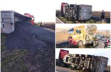 Camion încărcat cu 25 de tone de semințe de floarea-soarelui s-a răsturnat între Botoșani și Săveni