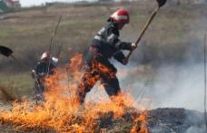 Incendiu de vegetaţie uscată stins cu peste 100 de pompieri, voluntari şi cetăţeni