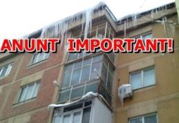 Primăria Dorohoi informează: cetățenii au obligația să îndepărteze țurțurii de pe blocurile în care locuiesc!