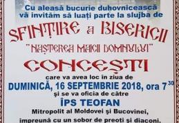 Invitație la sfințirea bisericii „Nașterea Maicii Domnului” din comuna Concești