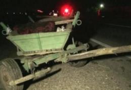 Căruță nesemnalizată spulberată de un șofer neatent. Conducătorul auto era băut şi a fugit de la locul accidentului