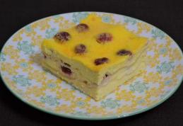 Lasagna dulce, cu brânză şi vişine