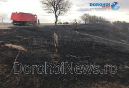 Circulație blocată pe drumul național 29B Dorohoi - Botoșani din cauza incendiilor de vegetație - FOTO