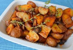 Cartofi cu ciuperci, ceapă și cimbru la cuptor - rumeni și aromați