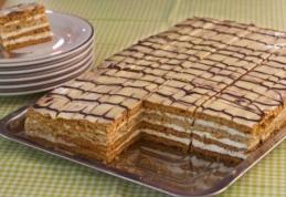 Prăjitură cu foi de zahăr ars și cremă cu ness