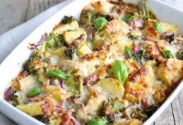 Musaca de cartofi, ciuperci şi broccoli