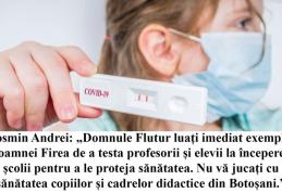 Cosmin Andrei: „Domnule Flutur luați imediat exemplul doamnei Firea de a testa profesorii și elevii la începerea școlii pentru a le proteja sănătatea”