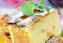 Budincă de brânză dulce cu gris și stafide la cuptor