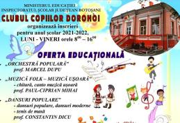 Clubul Copiilor Dorohoi organizează înscrieri pentru anul şcolar 2021-2022. Vezi detalii!
