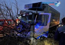 Accident în apropiere de Dumbrăvița! Un camion s-a izbit într-un copac de pe marginea drumului - FOTO