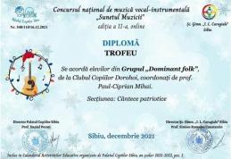 Elevi de la Clubul Copiilor Dorohoi premiați la Concursul Național „Sunetul muzicii” Sibiu 