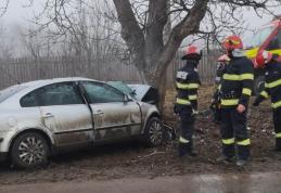 Accident pe drumul Dorohoi – Botoșani! Un tânăr de 22 de ani s-a izbit cu mașina într-un copac - FOTO