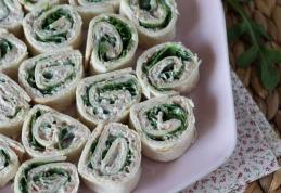 Rulouri aperitiv cu tortilla, ton și cremă de brânză