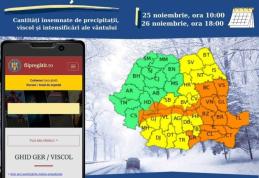 COD GALBEN de intensificări ale vântului și precipitații însemnate cantitativ pentru județul Botoșani